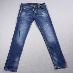 Dsquared2 Jeans Mens 32 Blue Distressed Paint Splatter‎ Slim Fit Denim Turkey